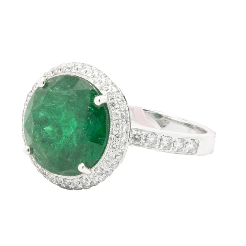 18 Karat White Gold Emerald and Diamond Cocktail Ring