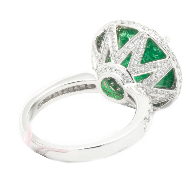 18 Karat White Gold Emerald and Diamond Cocktail Ring