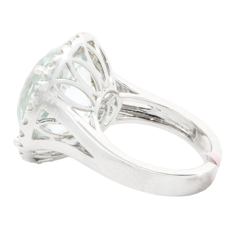 18 Karat White Gold Aquamarine and Diamond Halo Ring