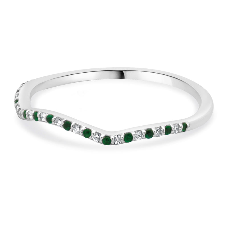 14 Karat White Gold Emerald and Diamond Band