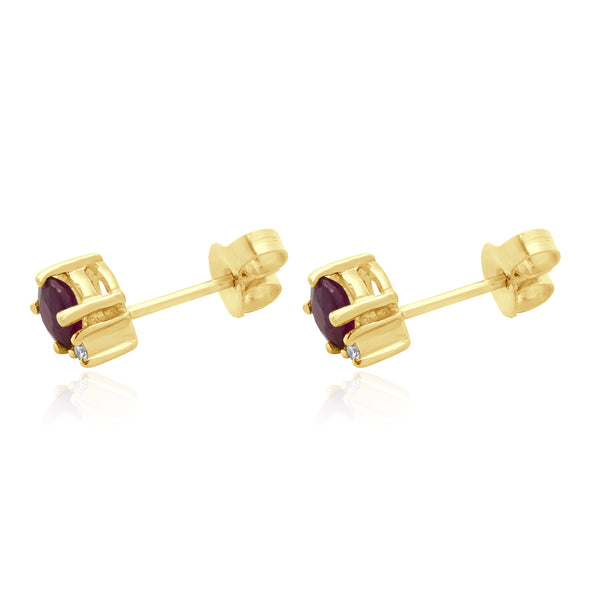 14 Karat Yellow Gold Rubellite Tourmaline and Diamond Stud Earrings