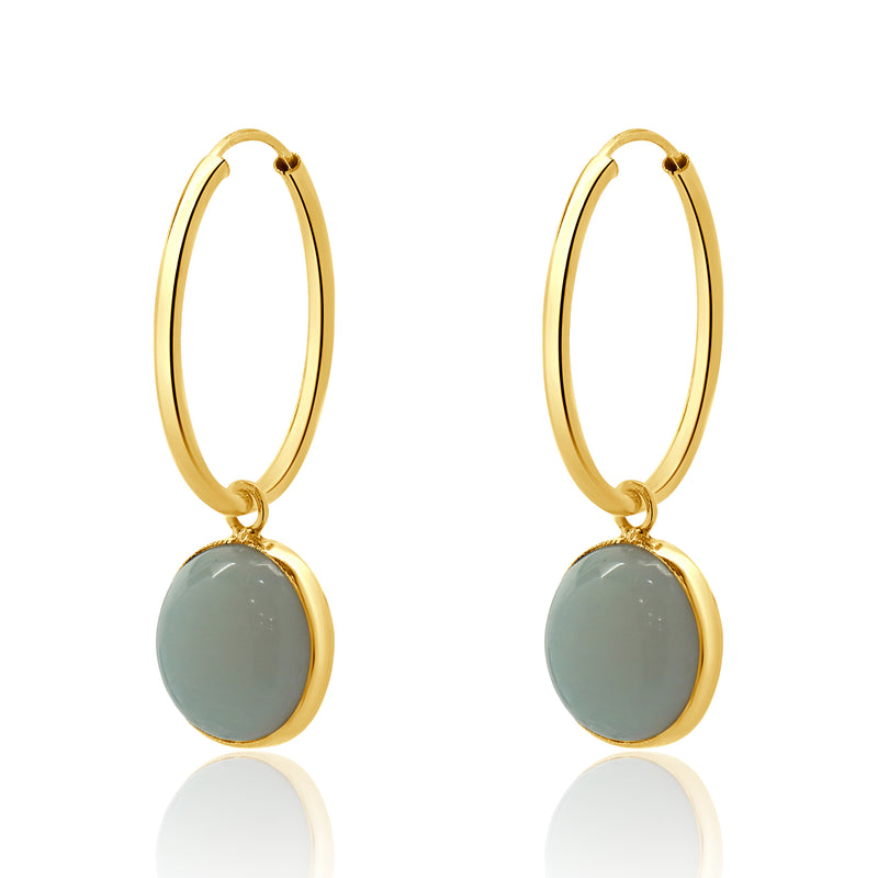 14 Karat Yellow Gold Bezel Set Opal Endless Hoop Earrings