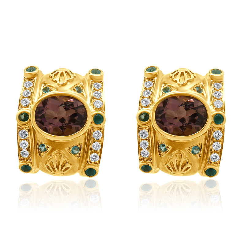 18 Karat Yellow Gold Diamond and Tourmaline Earrings