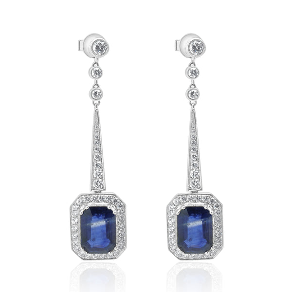 18 Karat White Gold Sapphire and Diamond Halo Drop Earrings