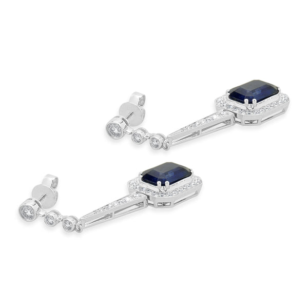 18 Karat White Gold Sapphire and Diamond Halo Drop Earrings