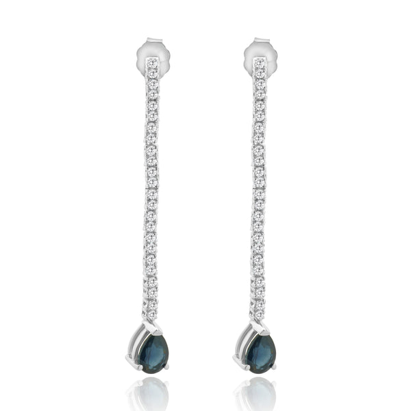 14 Karat White Gold Pear Cut Sapphire and Diamond Drop Earrings