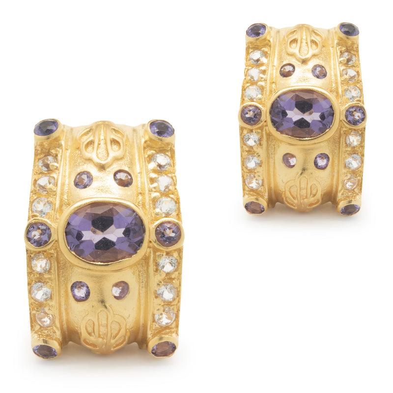 Gold Plated Sterling Silver Amethyst and White Topaz Earrings