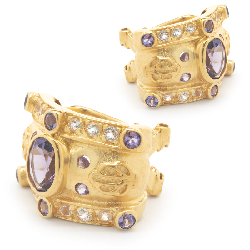Gold Plated Sterling Silver Amethyst and White Topaz Earrings