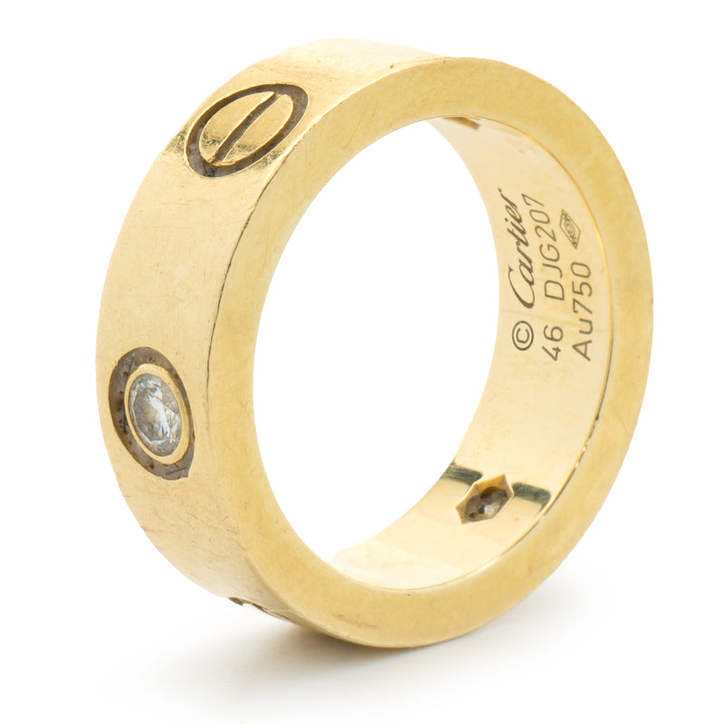 Cartier 18 Karat Yellow Gold Three Diamond Love Ring