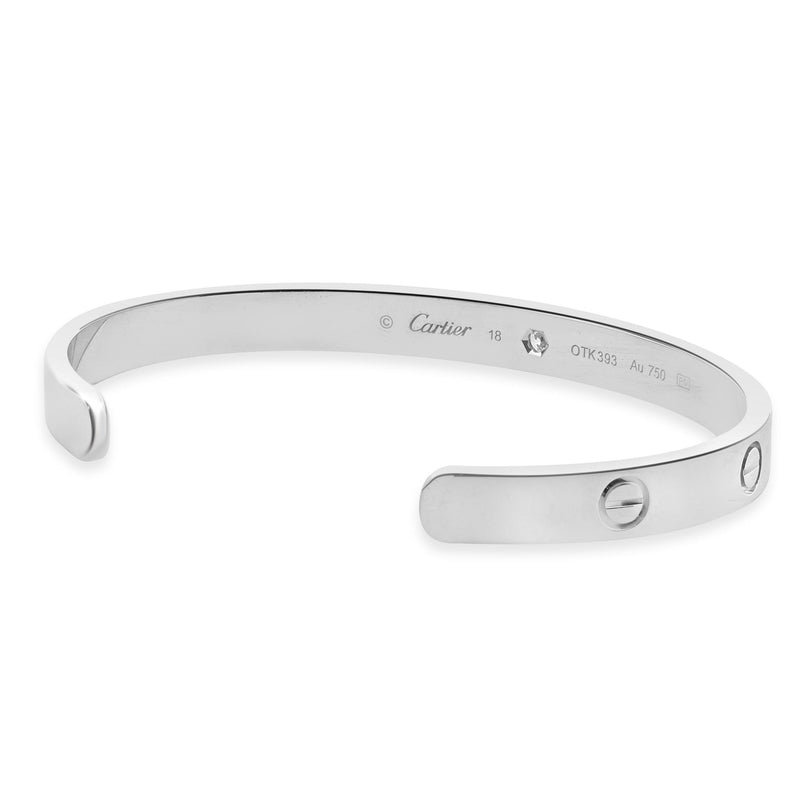 Cartier 18 Karat White Gold Love Cuff Bracelet 1 Diamond, Size 18