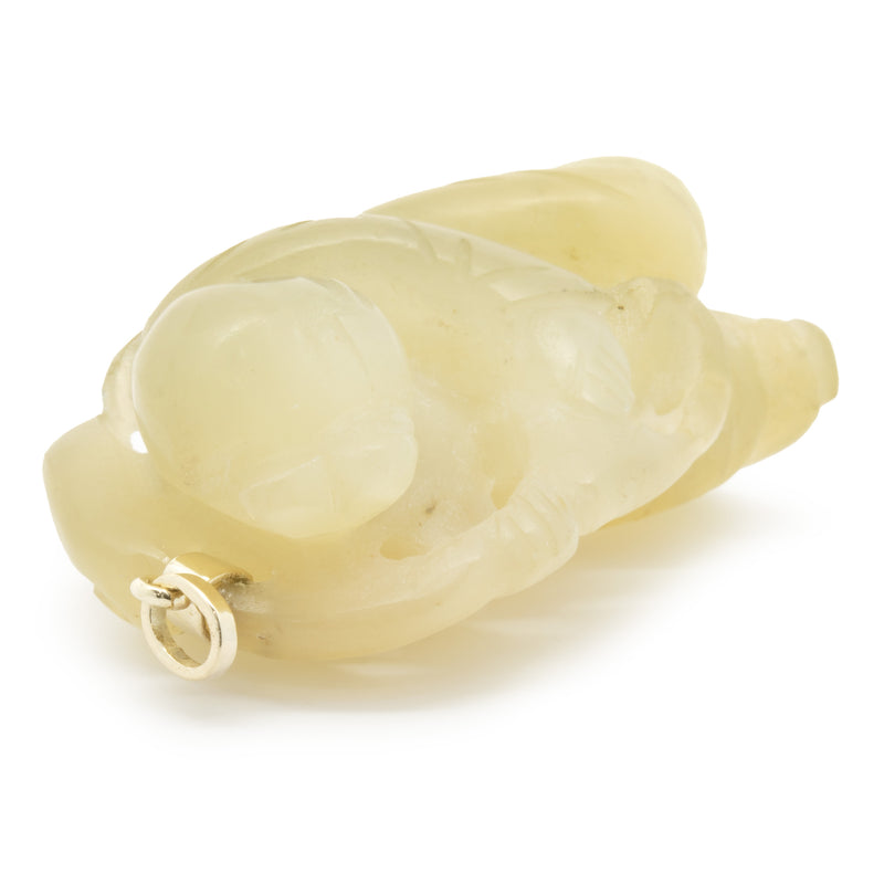 14 Karat Yellow Gold Carved Jade Pendant