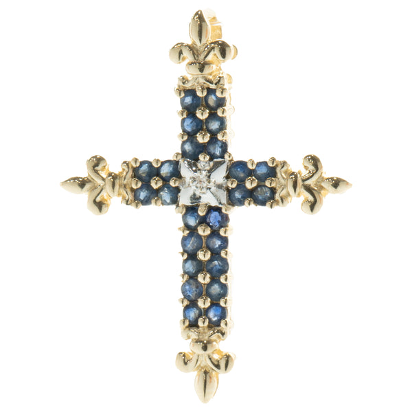 10 Karat Yellow Gold Sapphire and Diamond Cross Pendant