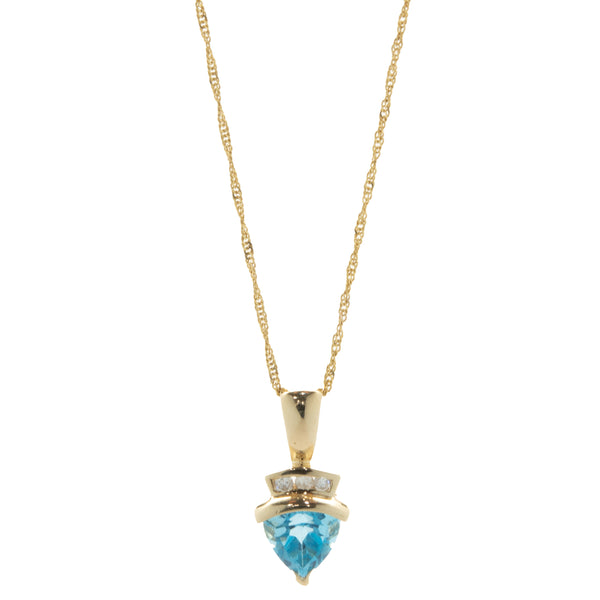 14 Karat Yellow Gold Trillion Cut Blue Topaz and Diamond Necklace