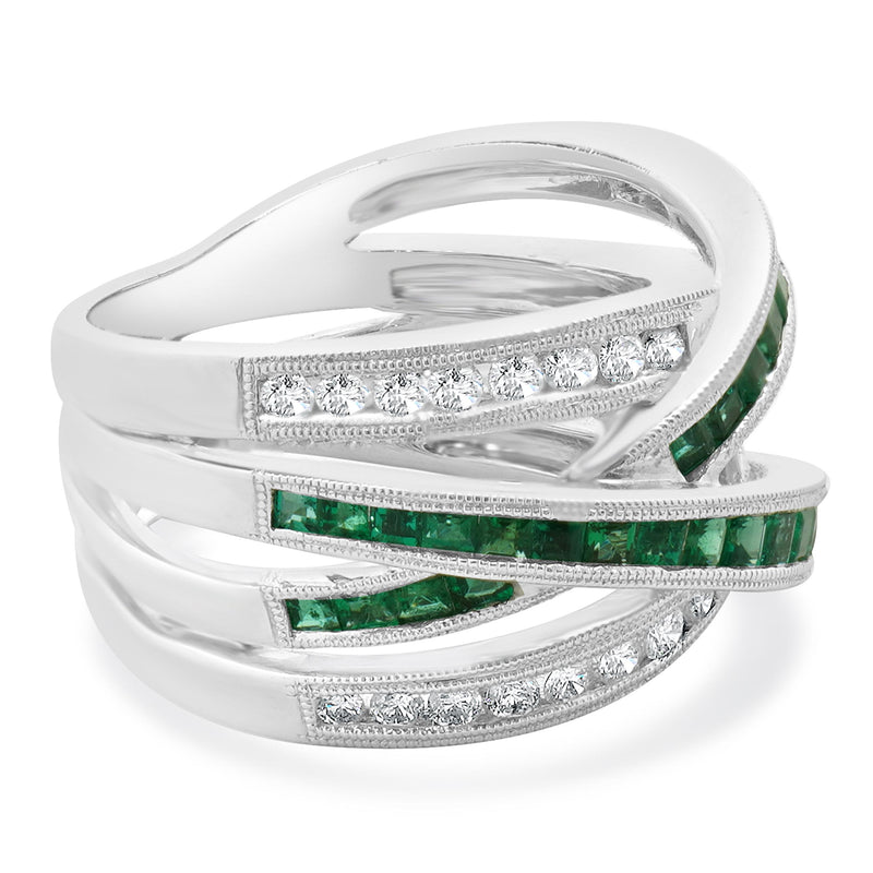 14 Karat White Gold Emerald and Diamond Double Bypass Ring – The Estate ...