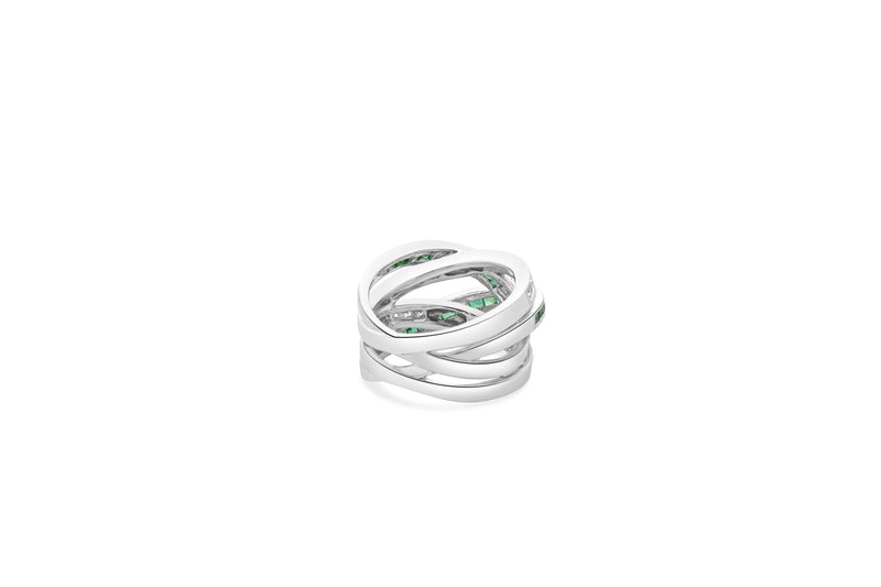 14 Karat White Gold Emerald and Diamond Double Bypass Ring – The Estate ...