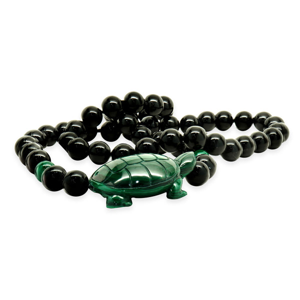 Black Onyx and Malachite Turtle Beaded Necklace