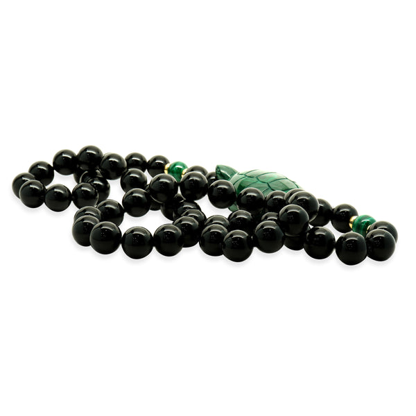 Black Onyx and Malachite Turtle Beaded Necklace