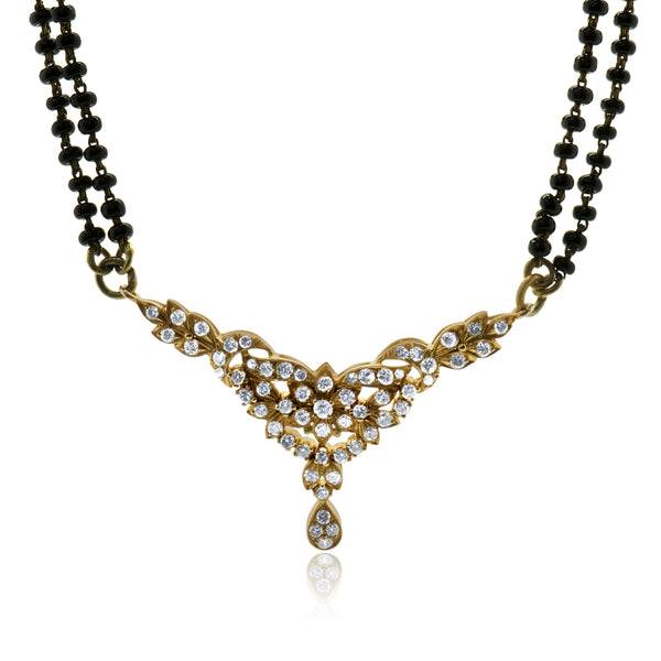 10 Karat Rose Gold Vintage Diamond Floral Motif and Double Stranded Onyx Bead Necklace