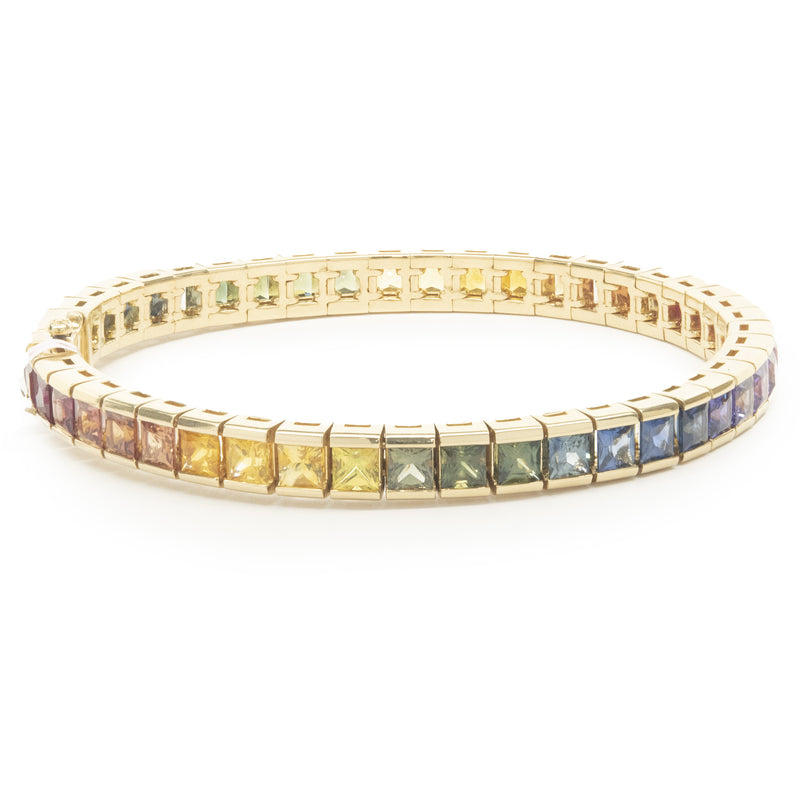 18 Karat Yellow Gold Rainbow Sapphire Inline Bracelet