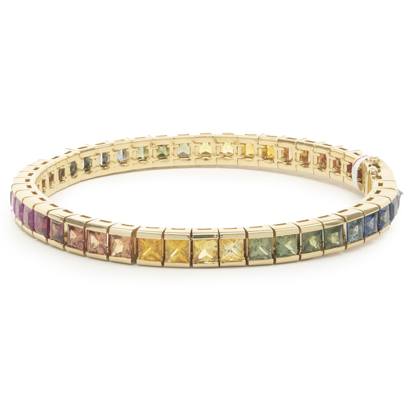 18 Karat Yellow Gold Rainbow Sapphire Inline Bracelet
