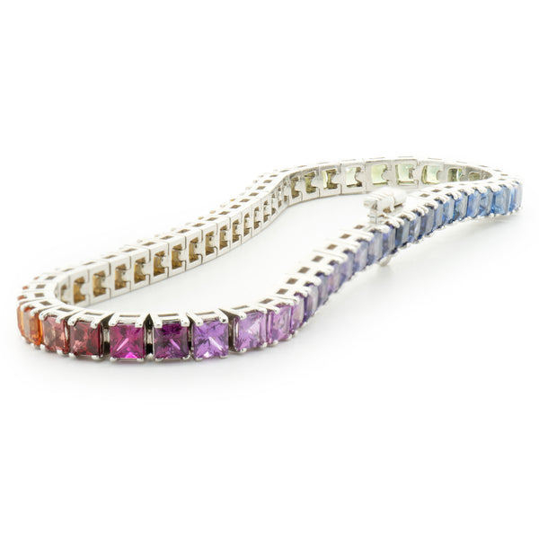 14 Karat White Gold Rainbow Sapphire Inline Tennis Bracelet