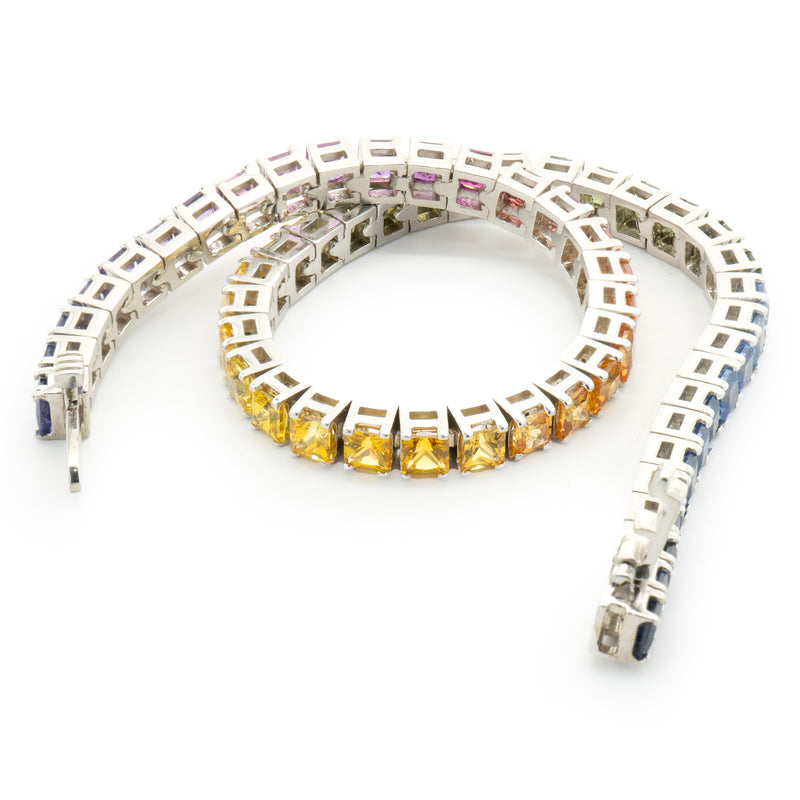 14 Karat White Gold Rainbow Sapphire Inline Tennis Bracelet