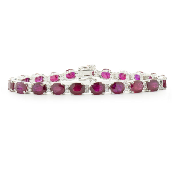 18 Karat White Gold Ruby and Diamond Alternating Inline Bracelet