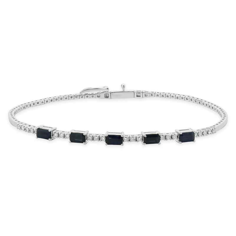 14 Karat White Gold Diamond and Sapphire Station Bangle Bracelet – The ...