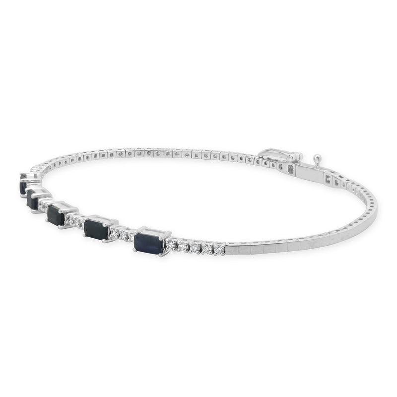 14 Karat White Gold Diamond and Sapphire Station Bangle Bracelet – The ...