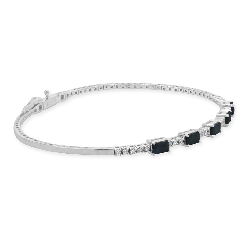 14 Karat White Gold Diamond and Sapphire Station Bangle Bracelet – The ...