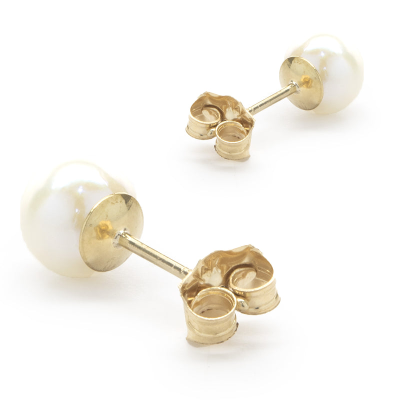 14 Karat Yellow Gold Pearl Stud Earrings