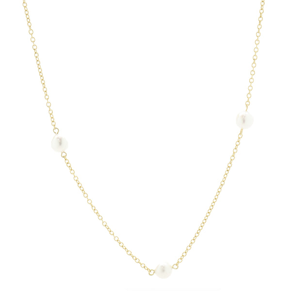 18 Karat Yellow Gold Pearl Station Necklace