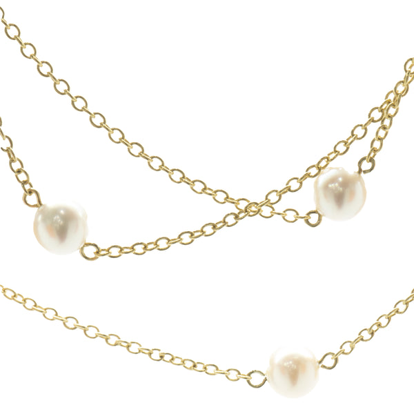 18 Karat Yellow Gold Pearl Station Necklace