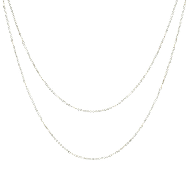 18 Karat White Gold Seed Pearl Station Necklace