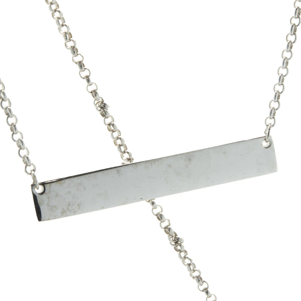 14 Karat White Gold Engraveable Bar Necklace with Pendant