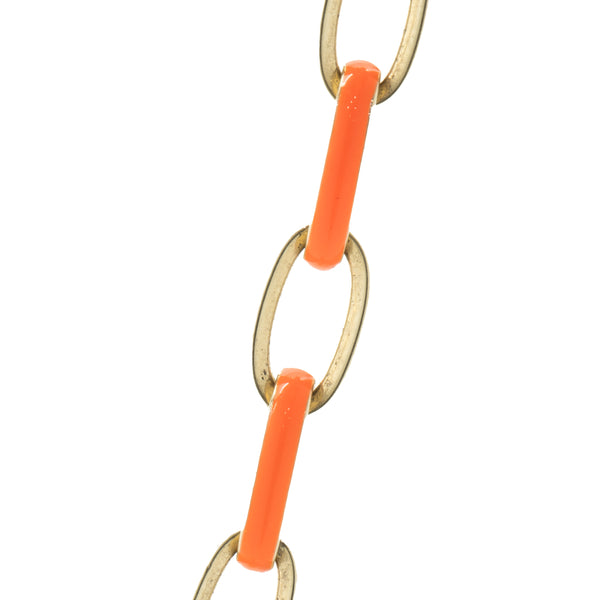 14 Karat Yellow Gold Orange Enamel Oval Link Chain Necklace