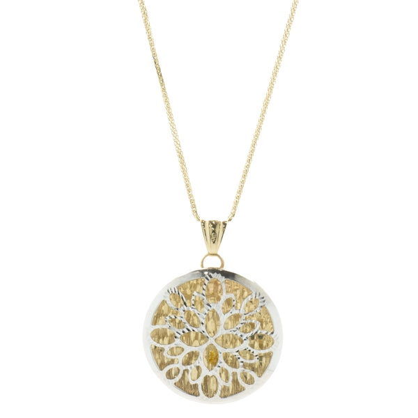 14 Karat Yellow & White Gold Snowflake Circle Necklace