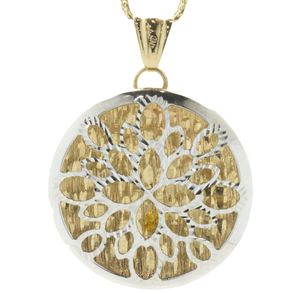 14 Karat Yellow & White Gold Snowflake Circle Necklace