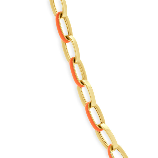 14 Karat Yellow Gold and Orange Enamel Oval Link Chain Necklace