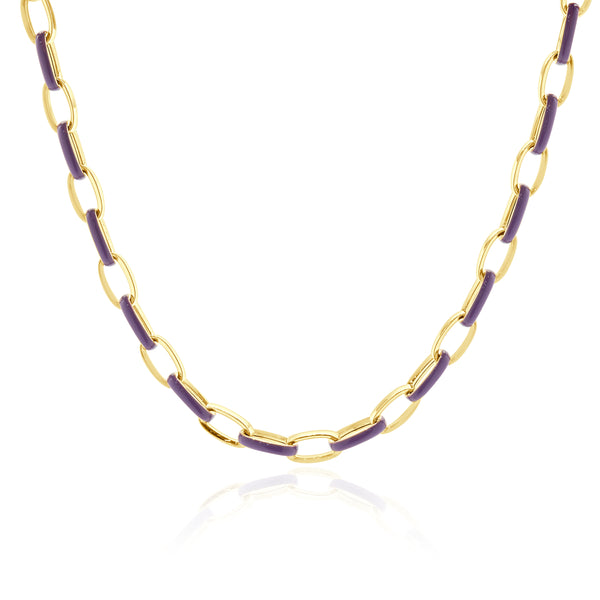 14 Karat Yellow Gold and Purple Enamel Oval Link Chain Necklace