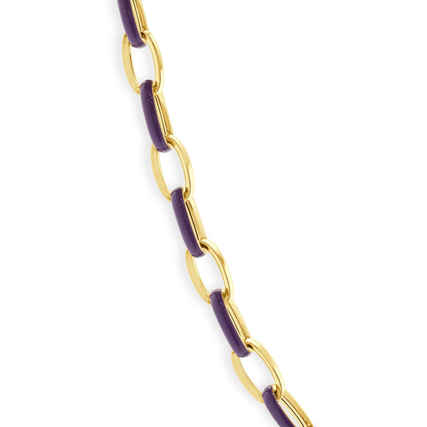 14 Karat Yellow Gold and Purple Enamel Oval Link Chain Necklace