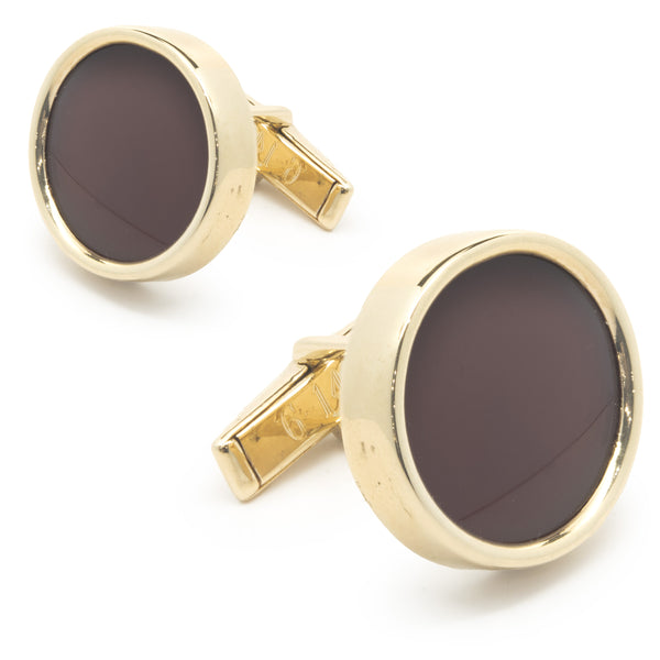 14 Karat Yellow Gold Round Carnelian Cufflinks