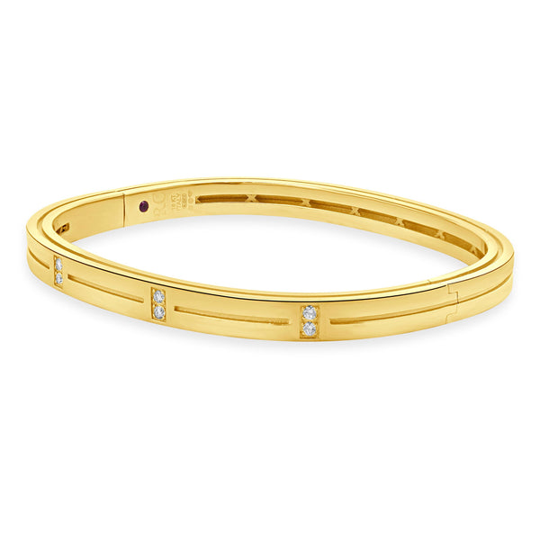 Roberto Coin 18 Karat Yellow Gold Diamond Station Bangle Bracelet