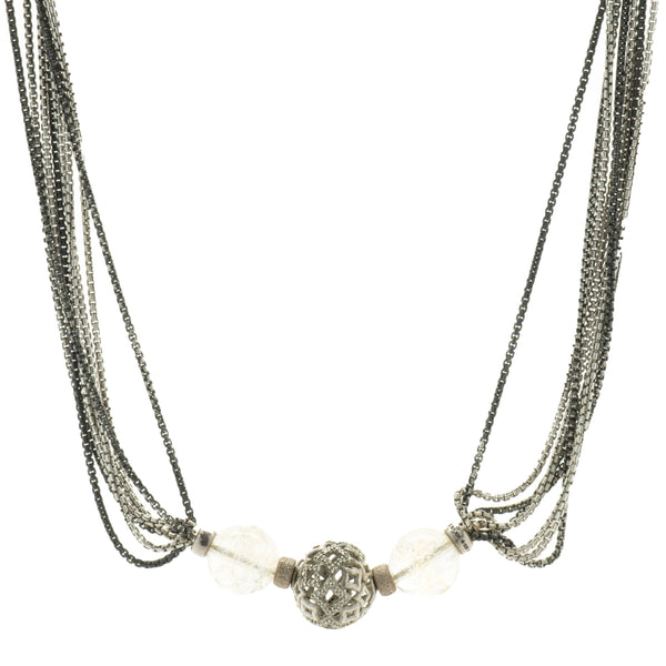 David Yurman Sterling Silver Eight Strand Diamond Quatrefoil Necklace