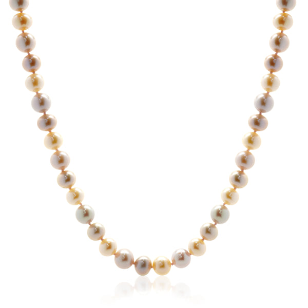 David Yurman 18 Karat Yellow Gold Pastel Pink and Ivory Opera Length Pearl Necklace