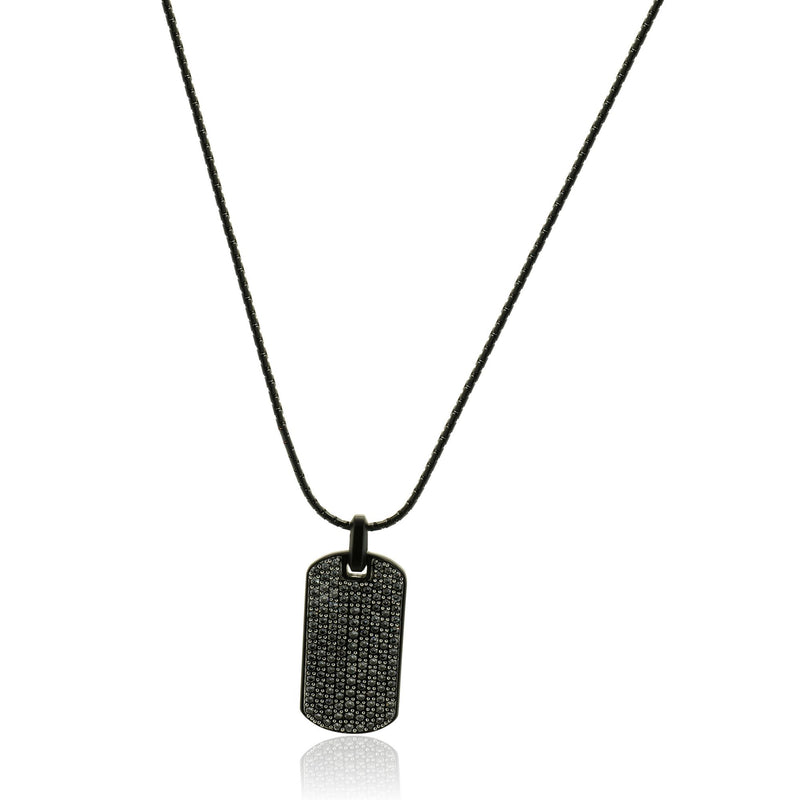 David Yurman Black Titianium Pave Grey Sapphire Dog Tag Pendant on Black Stainle