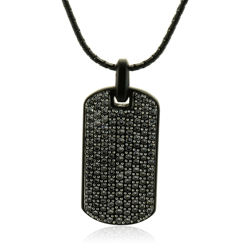 David Yurman Black Titianium Pave Grey Sapphire Dog Tag Pendant on Black Stainle