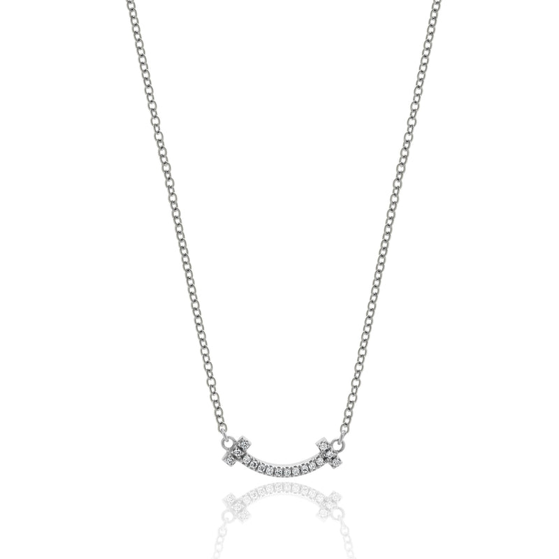 Tiffany & Co. 18 Karat White Gold T Smile Diamond Necklace