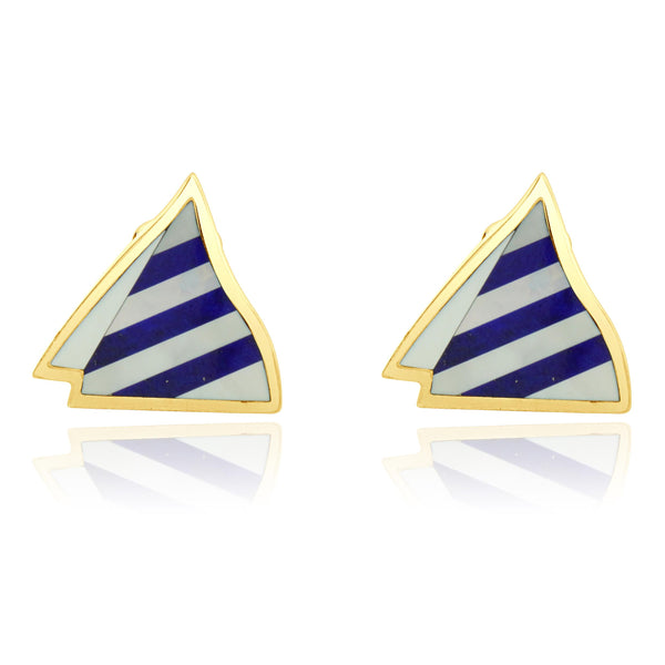 Tiffany & Co. 18 Karat Yellow Gold Lapis & Mother of Pearl Sailboat Earrings