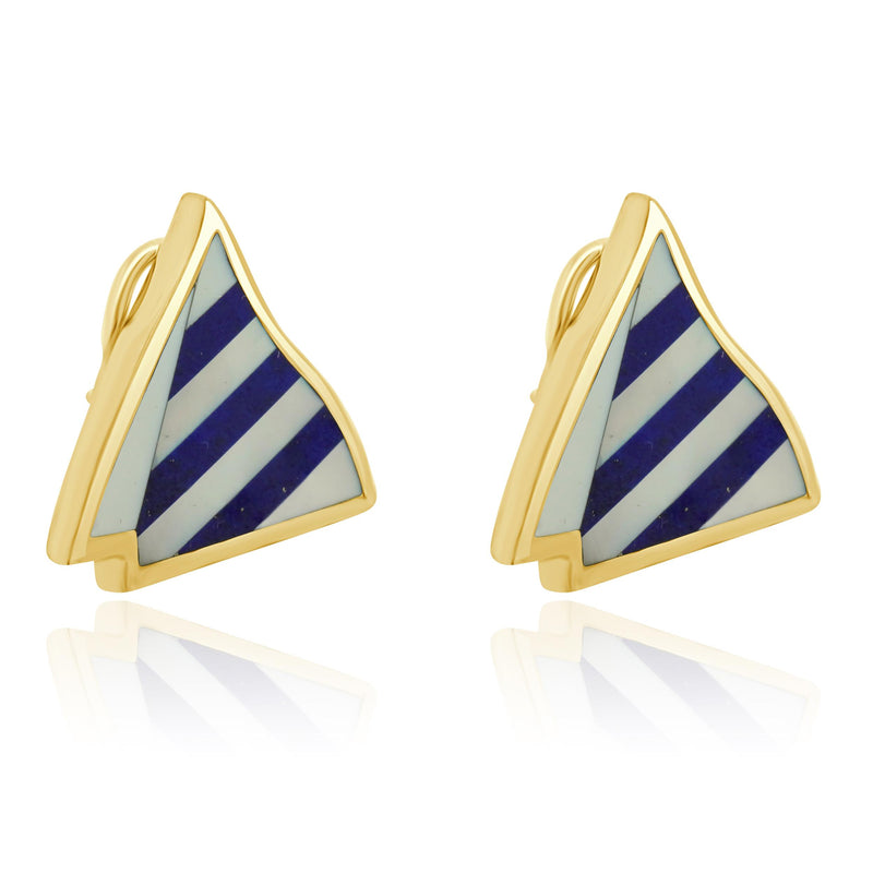 Tiffany & Co. 18 Karat Yellow Gold Lapis & Mother of Pearl Sailboat Earrings